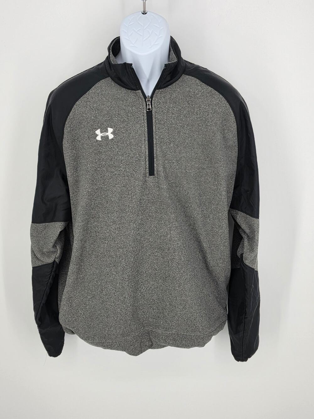 Under Armour Pullover Large L Grey Black Mixed Media Quarter Zip Sweatshirt
